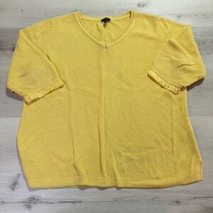 Talbots Woman Cotton V-Neck Short Fringe Sleeve Sleeve Sweater, Yellow, Size 2X